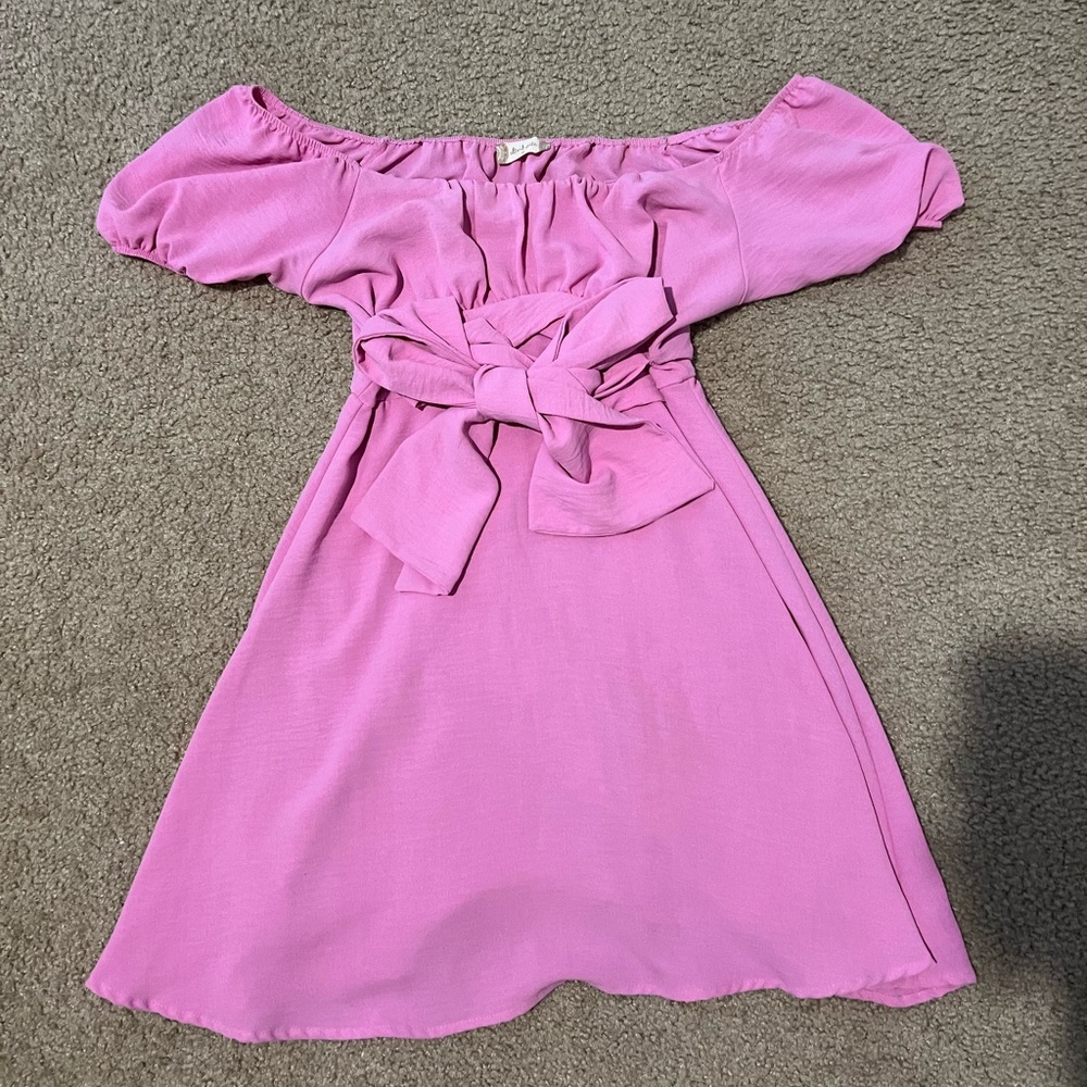 Altar'd State Pink Off-Shoulder Bow Dress